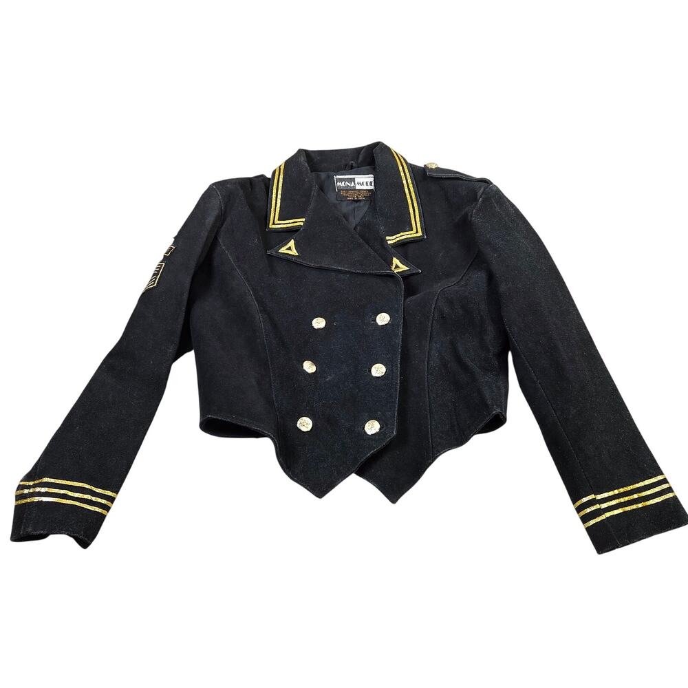 Mona Mode Leather Military Style Cropped Jacket Marines Patch Womens M